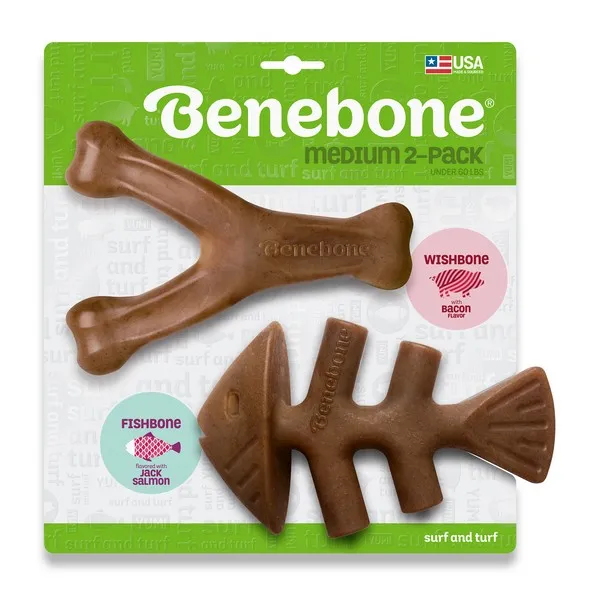 1ea Benebone 2 Pack Fishbone/Wishbone Bacon Medium - Health/First Aid